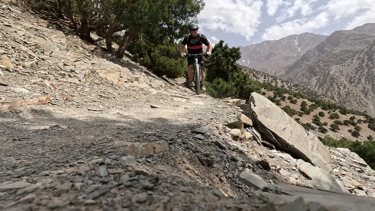 Rental gravel bike being fitted for a rider in Marrakech